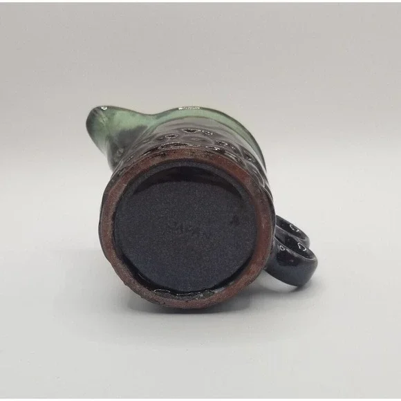 Vintage Japan Dark Brown Green Drip Glaze Trigger Handle Pottery Creamer Pitcher - Picture 6 of 9